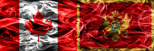 Canadá Montenegro Banderas Humo Colocadas Una Lado Otra Bandera Canadá —  Fotos de Stock