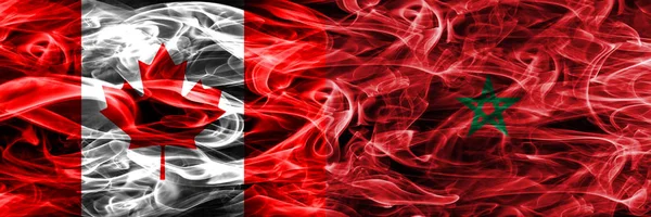 Canada Morocco Smoke Flags Placed Side Side Canadian Morocco Flag — Stock Photo, Image