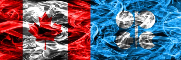 Canada Opec Smoke Flags Placed Side Side Canadian Opec Flag — Stock Photo, Image