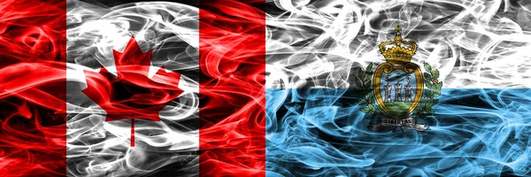 Kanada San Marino Rauchfahnen Nebeneinander Platziert Kanadische Und San Marino — Stockfoto