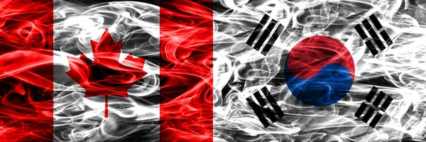 Canada South Korea Smoke Flags Placed Side Side Canadian South — Stock Photo, Image