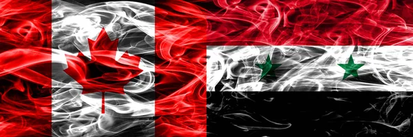 Canada Syria Smoke Flags Placed Side Side Canadian Syria Flag — Stock Photo, Image