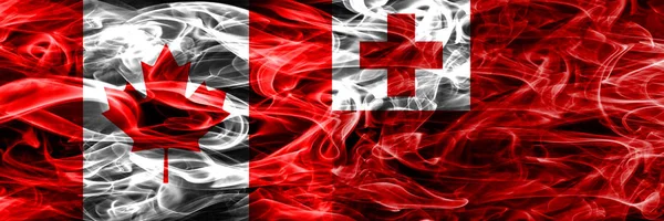 Kanada Tonga Rök Flaggor Placeras Sida Vid Sida Kanadensiska Och — Stockfoto