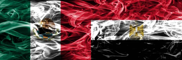 Mexico Egypt Smoke Flags Placed Side Side Mexican Egypt Flag — Stock Photo, Image