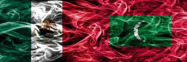 Mexico Maldives Smoke Flags Placed Side Side Mexican Maldives Flag — Stock Photo, Image