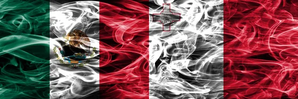 Mexico Malta Smoke Flags Placed Side Side Mexican Malta Flag — Stock Photo, Image