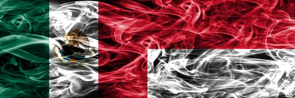 Mexico Monaco Smoke Flags Placed Side Side Mexican Monaco Flag — Stock Photo, Image