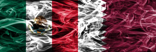 Mexico Qatar Smoke Flags Placed Side Side Mexican Qatar Flag — Stock Photo, Image