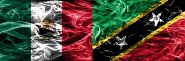 Meksika Rakip Kitts Nevis Bayrakları Yan Yana Yerleştirilmiş Duman Saint — Stok fotoğraf