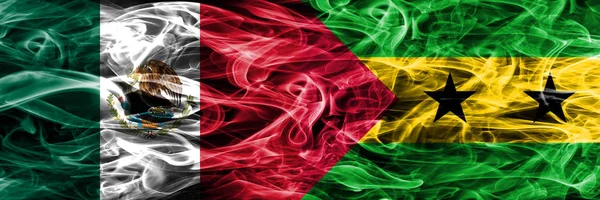 Mexico Sao Tome Principe Smoke Flags Placed Side Side Mexican — Stock Photo, Image