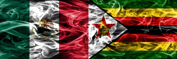 Мексика Против Зимбабве Курение Флаги Помещены Бок Бок Мексиканский Флаг — стоковое фото