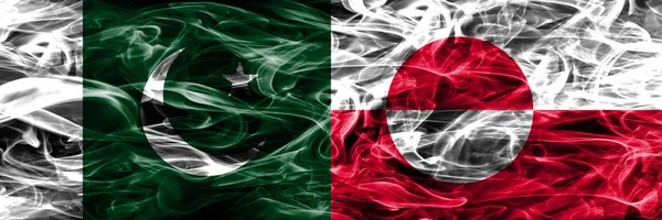 Pakistan Greenland Smoke Flags Placed Side Side Thick Colored Silky — Stock Photo, Image