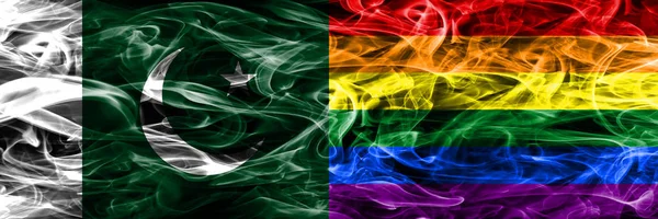 Пакистану Проти Гей Дим Прапори Розміщені Поруч Товста Кольорові Шовковистою — стокове фото