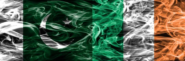 Pakistan Ireland Smoke Flags Placed Side Side Thick Colored Silky — Stock Photo, Image