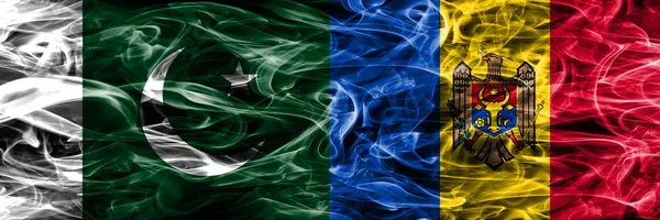 Pakistan Moldova Smoke Flags Placed Side Side Thick Colored Silky — Stock Photo, Image