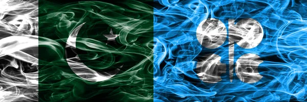 Pakisztán Opec Füst Zászlók Egymás Mellé Vastag Színes Füst Zászlói — Stock Fotó
