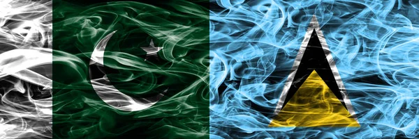 Pakistan Saint Lucia Rook Vlaggen Naast Elkaar Geplaatst Dikke Gekleurde — Stockfoto
