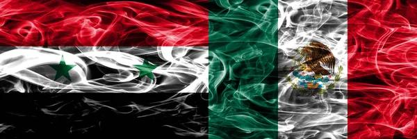 Syria Mexico Smoke Flags Placed Side Side Thick Colored Silky — Stock Photo, Image