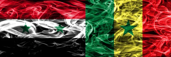 Syrien Senegal Rök Flaggor Placeras Sida Vid Sida Tjock Färgad — Stockfoto