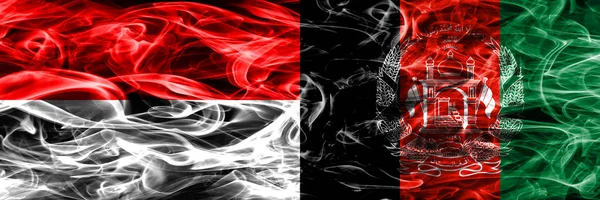 Indonézia Afganisztán Füst Zászlók Egymás Mellé Vastag Színes Füst Zászlói — Stock Fotó
