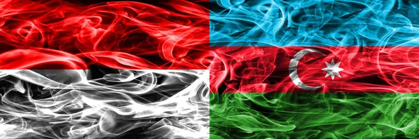 Індонезія Проти Азербайджану Дим Прапори Розміщені Поруч Товста Кольорові Шовковистою — стокове фото