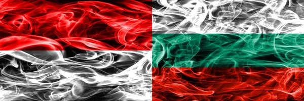 Indonesien Bulgarien Rök Flaggor Placeras Sida Vid Sida Tjock Färgad — Stockfoto