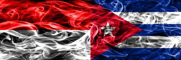 Indonesia Cuba Smoke Flags Placed Side Side Thick Colored Silky — Stock Photo, Image