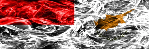 Indonesia Cyprus Smoke Flags Placed Side Side Thick Colored Silky — Stock Photo, Image