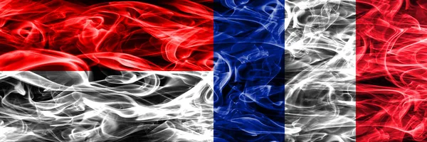 Indonesia France Smoke Flags Placed Side Side Thick Colored Silky — Stock Photo, Image