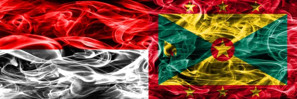 Indonesien Grenada Rök Flaggor Placeras Sida Vid Sida Tjock Färgad — Stockfoto
