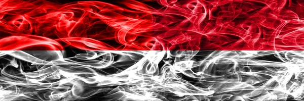 Indonesien Monaco Smoke Flaggor Placeras Sida Vid Sida Tjock Färgad — Stockfoto