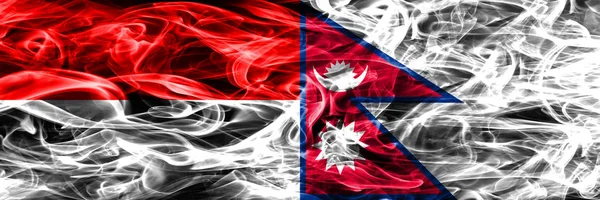 Індонезія Проти Непалу Курять Прапори Розміщені Поруч Товста Кольорові Шовковистою — стокове фото
