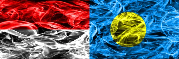 Indonesië Palau Rook Vlaggen Naast Elkaar Geplaatst Dikke Gekleurde Zijdeachtige — Stockfoto