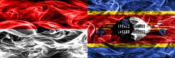 Индонезия Свазиленд Дыма Флаги Помещены Бок Бок Толстые Шёлковые Дымовые — стоковое фото