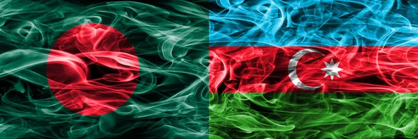 Bangladesh Azerbeidzjan Rook Vlaggen Naast Elkaar Geplaatst Dikke Gekleurde Zijdeachtige — Stockfoto