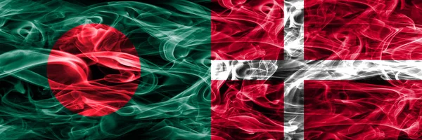 Bangladesh Denmark Smoke Flags Placed Side Side Thick Colored Silky — Stock Photo, Image