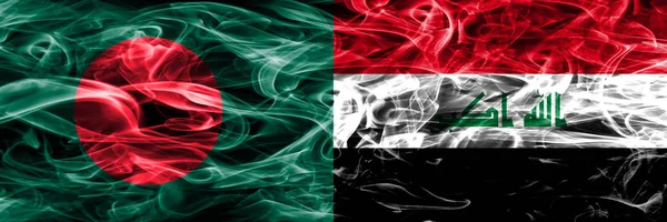 Bangladesh Irak Rauchfahnen Nebeneinander Platziert Dicke Seidige Rauchfahnen Aus Bangladesh — Stockfoto
