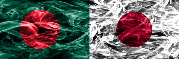 Bangladesh Japan Rauchfahnen Nebeneinander Platziert Dicke Seidige Rauchfahnen Aus Bangladesh — Stockfoto