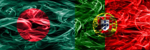 Bangladesh Portugal Smoke Flags Placed Side Side Thick Colored Silky — Stock Photo, Image
