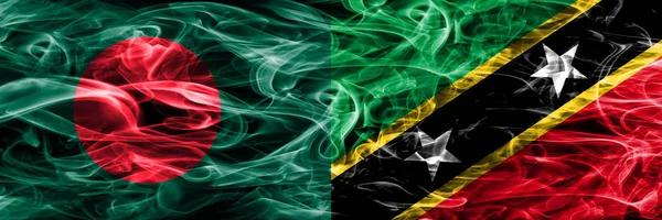 Bangladesh Saint Kitts Nevis Smoke Flags Placed Side Side Thick — Stock Photo, Image