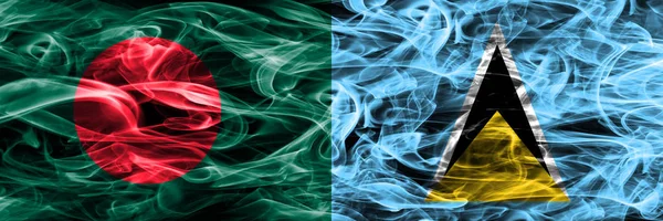 Бангладеш Против Сент Люсии Дымовые Флаги Помещены Бок Бок Толстые — стоковое фото