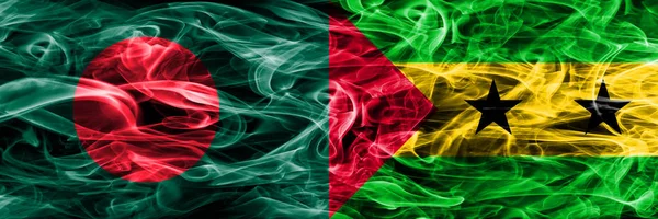 Bangladesh Santo Tomé Príncipe Banderas Humo Colocadas Lado Lado Banderas —  Fotos de Stock