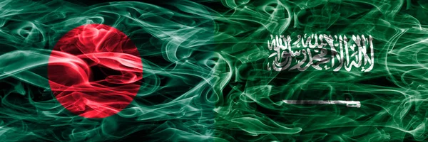 Bangladesh Arábia Saudita Bandeiras Fumaça Colocadas Lado Lado Bandeiras Fumo — Fotografia de Stock