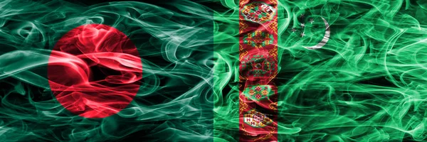 Bangladesz Turkmenistan Pali Flagi Umieszczone Obok Siebie Grube Kolorowe Jedwabiste — Zdjęcie stockowe