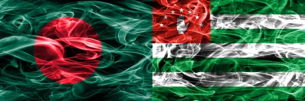 Bangladesh Abkhazia Smoke Flags Placed Side Side Thick Colored Silky — Stock Photo, Image