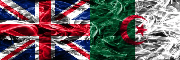 United Kingdom Algeria Smoke Flags Placed Side Side Thick Colored — Stock Photo, Image