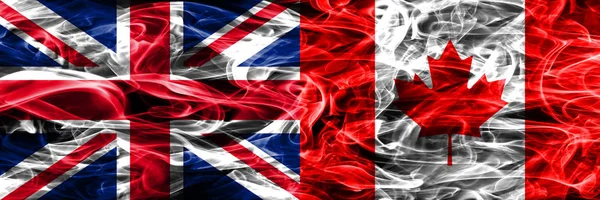 Vereinigtes Königreich Gegen Kanada Rauchfahnen Nebeneinander Platziert Dicke Farbige Seidige — Stockfoto