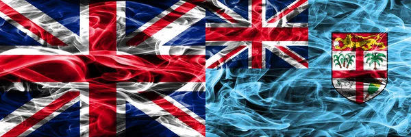 Egyesült Királyság Fidzsi Füst Zászlók Egymás Mellé Vastag Színes Selymes — Stock Fotó
