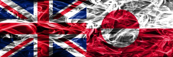 United Kingdom Greenland Smoke Flags Placed Side Side Thick Colored — Stock Photo, Image