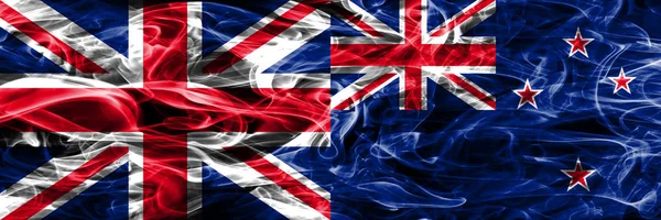 United Kingdom New Zealand Smoke Flags Placed Side Side Thick — Stock Photo, Image